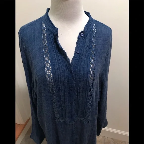 NWT Free People Shirt dress duster Blue Medium - Picture 3 of 11
